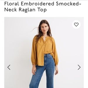 NWT! Madewell Floral Smocked-Neck Raglan Top